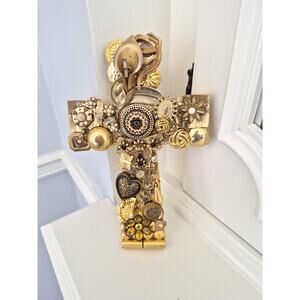 Vintage Gold and Bronze Costume Jewelry Wall Cross Art
